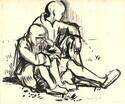 94_19.jpg; 94/019; Neben dem Block sitzend; Zeichnung